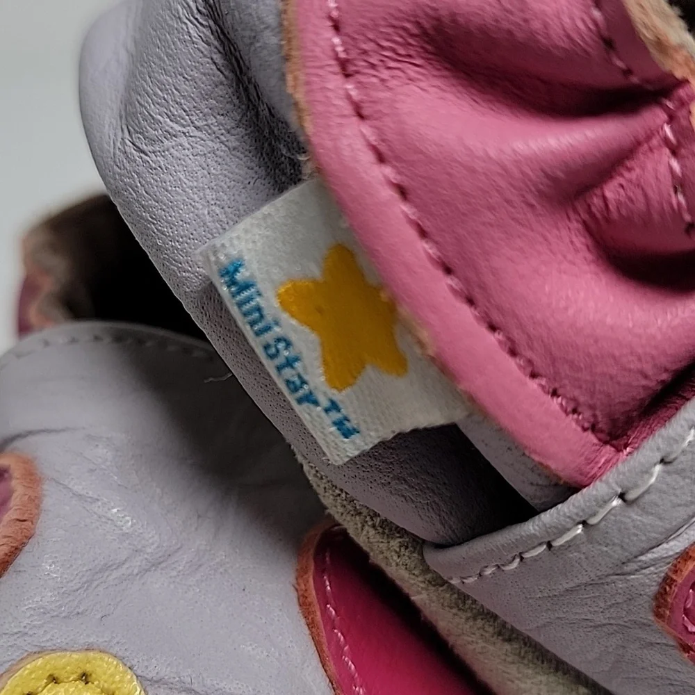 MiniStar Booties Moccasin Shoes Infant Baby Toddler Leather Hearts Purple Pink S
